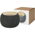 Ecofiber Bambus/RPET Bluetooth® Lautsprecher und kabelloses Ladepad, Natur / Grau