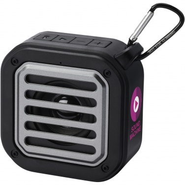 Logotrade Geschäftsgeschenke das Foto: Solo 3W IPX5 Solar Bluetooth®-Lautsprecher aus recyceltem RCS Kunststoff mit Karabinerhaken 
