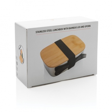 Logotrade Geschäftsgeschenke das Foto: Stainless Steel Lunchbox mit Bambus-Deckel und Göffel