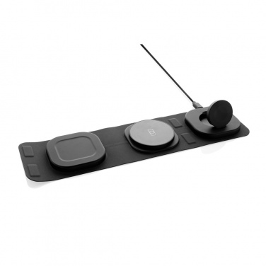 Logotrade Firmengeschenke das Foto: Swiss Peak 15W 3-in 1 Wireless-Reise-Charger aus RCS Plastik