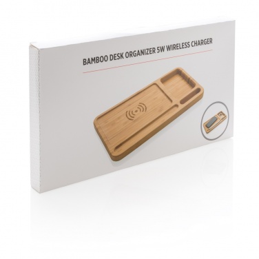 Logotrade Logogeschenke das Foto: Bambus Schreibtisch-Organizer mit 5W Wireless Charger