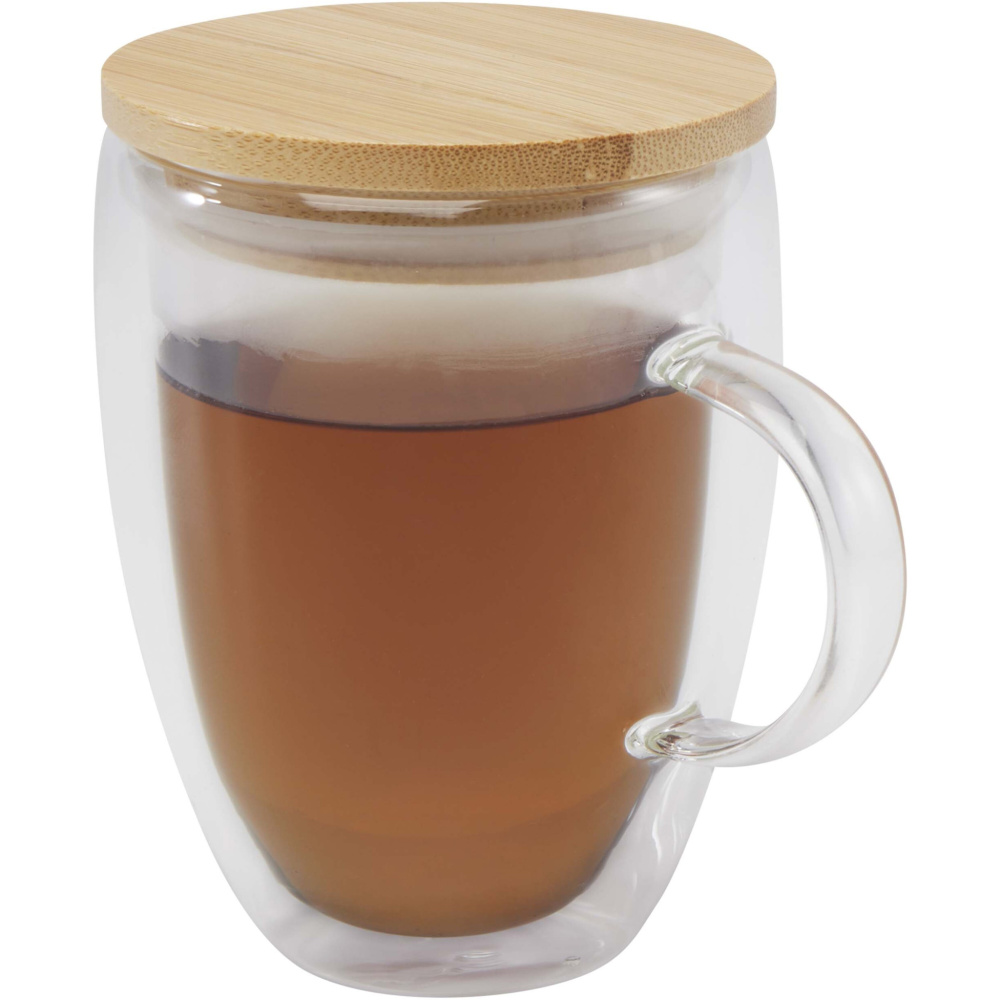 Logotrade werbemittel das Foto: Leona 350 ml Glasbecher mit Bambusdeckel