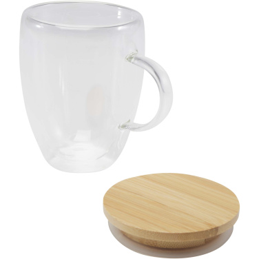 Logotrade Logogeschenke das Foto: Leona 350 ml Glasbecher mit Bambusdeckel