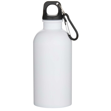 Logotrade Werbeartikel das Foto: Oregon 400 ml RSC-zertifizierte einwandige Sublimation Trinkflasche aus recyceltem Edelstahl mit Karabinerhaken