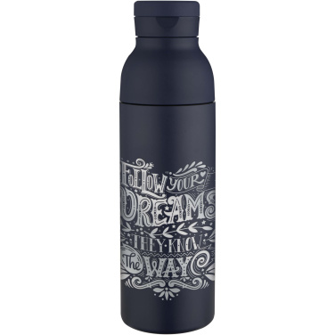 Logotrade werbemittel das Foto: Illuminate 650 ml RCS-zertifizierte doppelwandige Trinkflasche aus recyceltem Edelstahl mit 3-teiligem Deckelset