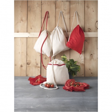 Logo trade corporate gifts image of: Oregon 100 g/m² cotton drawstring bag with coloured cords 5L