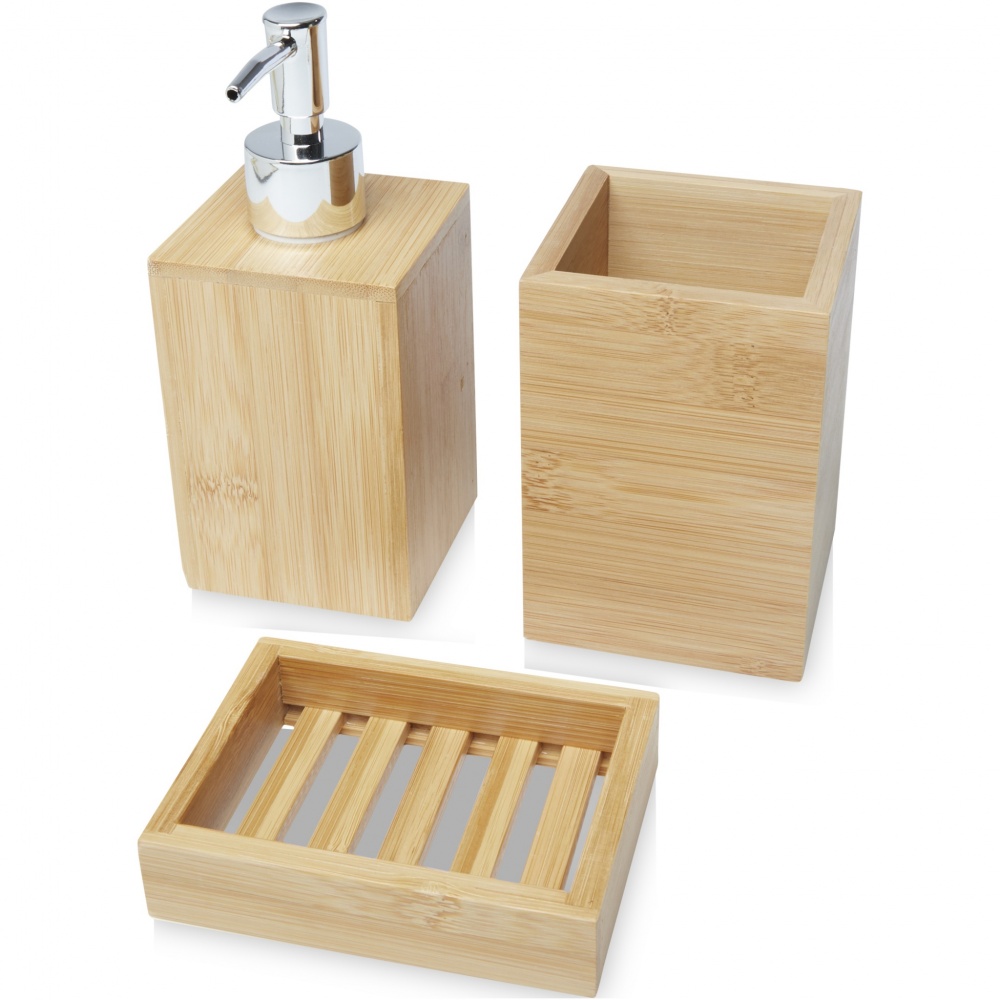 Logo trade promotional giveaways image of: Hedon 3-piece bamboo bathroom set