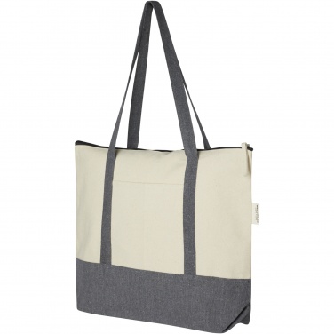 Logo trade promotional merchandise image of: Repose 320 g/m² recycled cotton zippered tote bag 10L