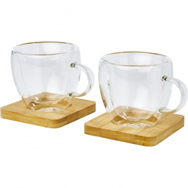 Logotrade promotional merchandise photo of: Manti 2-piece 100 ml double-wall glass cup with bamboo coaster 