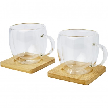 Logo trade promotional giveaways image of: Manti 2-piece 250 ml double-wall glass cup with bamboo coaster 