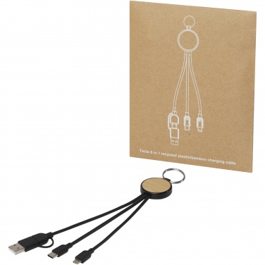 Logo trade advertising products picture of: Tecta 6-in-1 recycled plastic/bamboo charging cable with keyring
