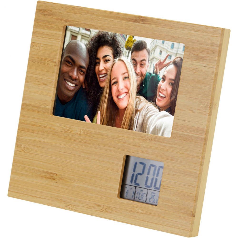 Logo trade promotional product photo of: Sasa bamboo photo frame with thermometer