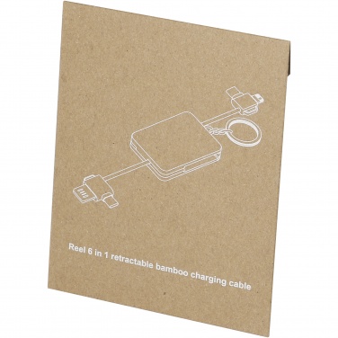 Logotrade corporate gift picture of: Reel 6-in-1 retractable bamboo key ring charging cable