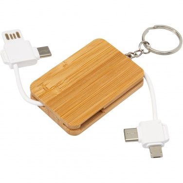 Logo trade promotional gifts picture of: Reel 6-in-1 retractable bamboo key ring charging cable