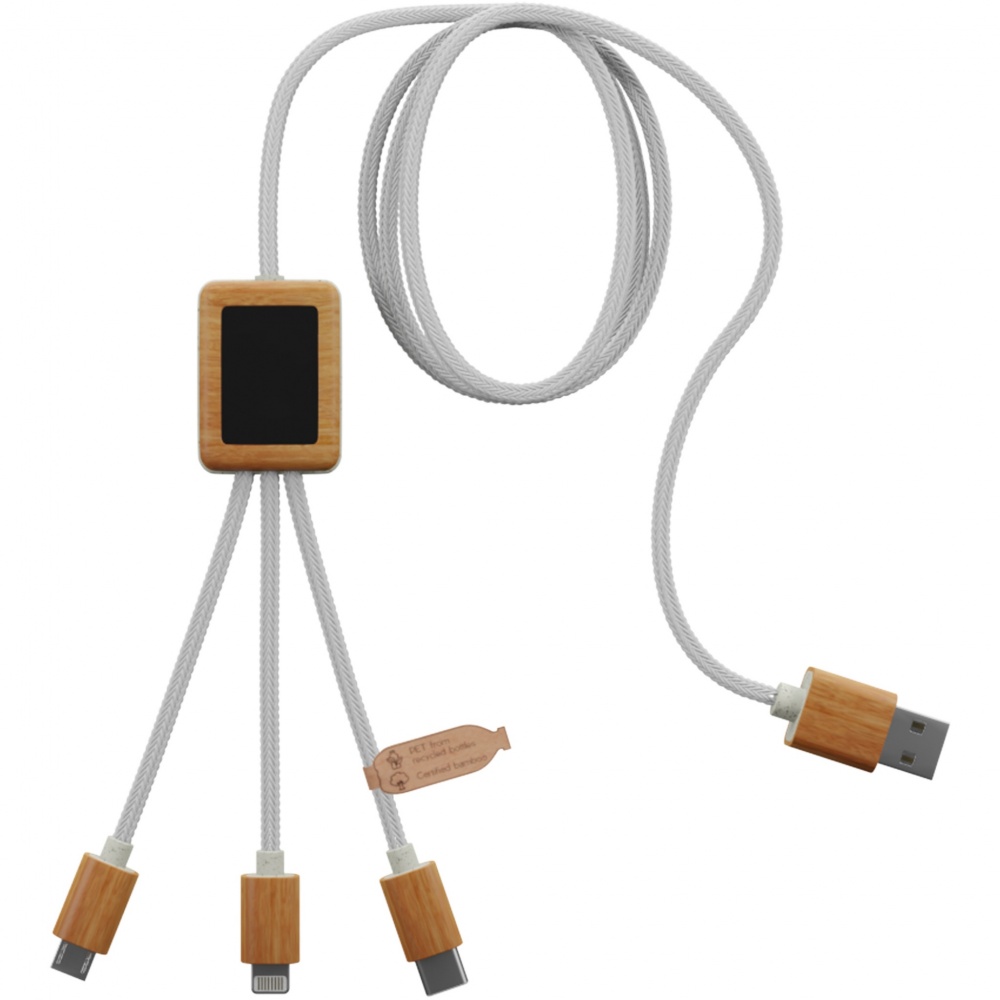 Logo trade advertising products picture of: SCX.design C39 3-in-1 rPET light-up logo charging cable with squared bamboo casing