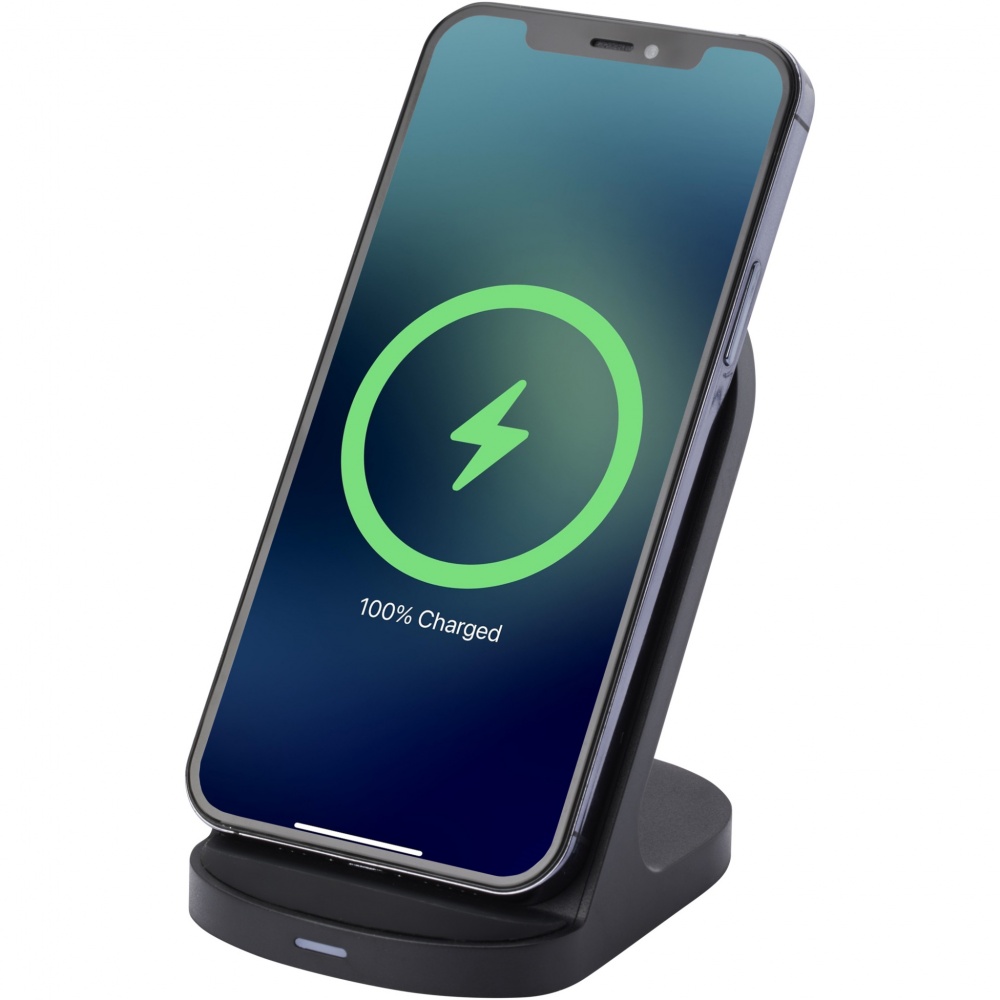 Logo trade promotional giveaways image of: Loop 15W dual coil RCS recycled plastic wireless charging stand