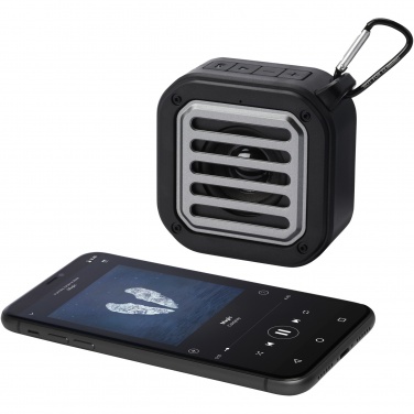 Logo trade promotional products picture of: Solo 3W IPX5 RCS recycled plastic solar Bluetooth® speaker with carabiner 