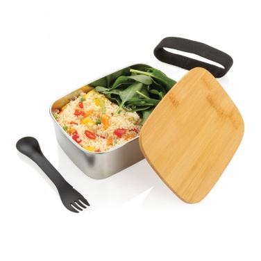 Logotrade promotional products photo of: Stainless steel lunchbox with bamboo lid and spork