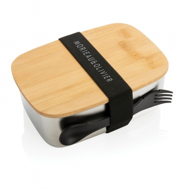 Logo trade promotional giveaways picture of: Stainless steel lunchbox with bamboo lid and spork