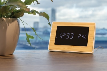 Logo trade promotional products image of: Utah RCS recycled plastic and bamboo LED clock