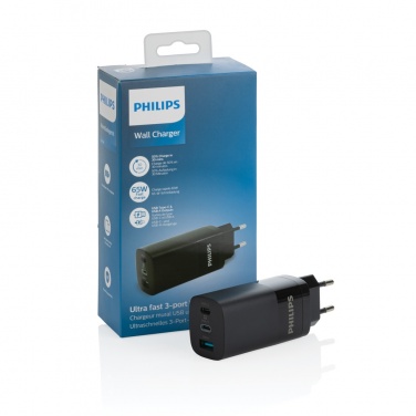 Logotrade corporate gift image of: Philips 65W ultra fast PD 3-port USB wall charger