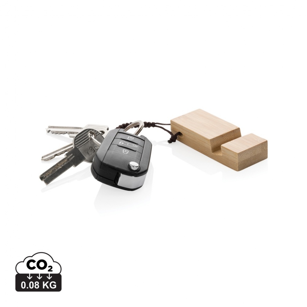 Logo trade promotional items picture of: Standkey bamboo keychain phone stand
