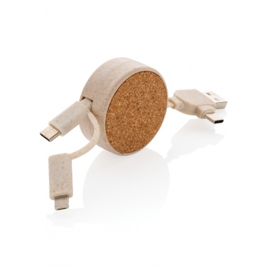 Logotrade promotional item picture of: Cork and Wheat 6-in-1 retractable cable