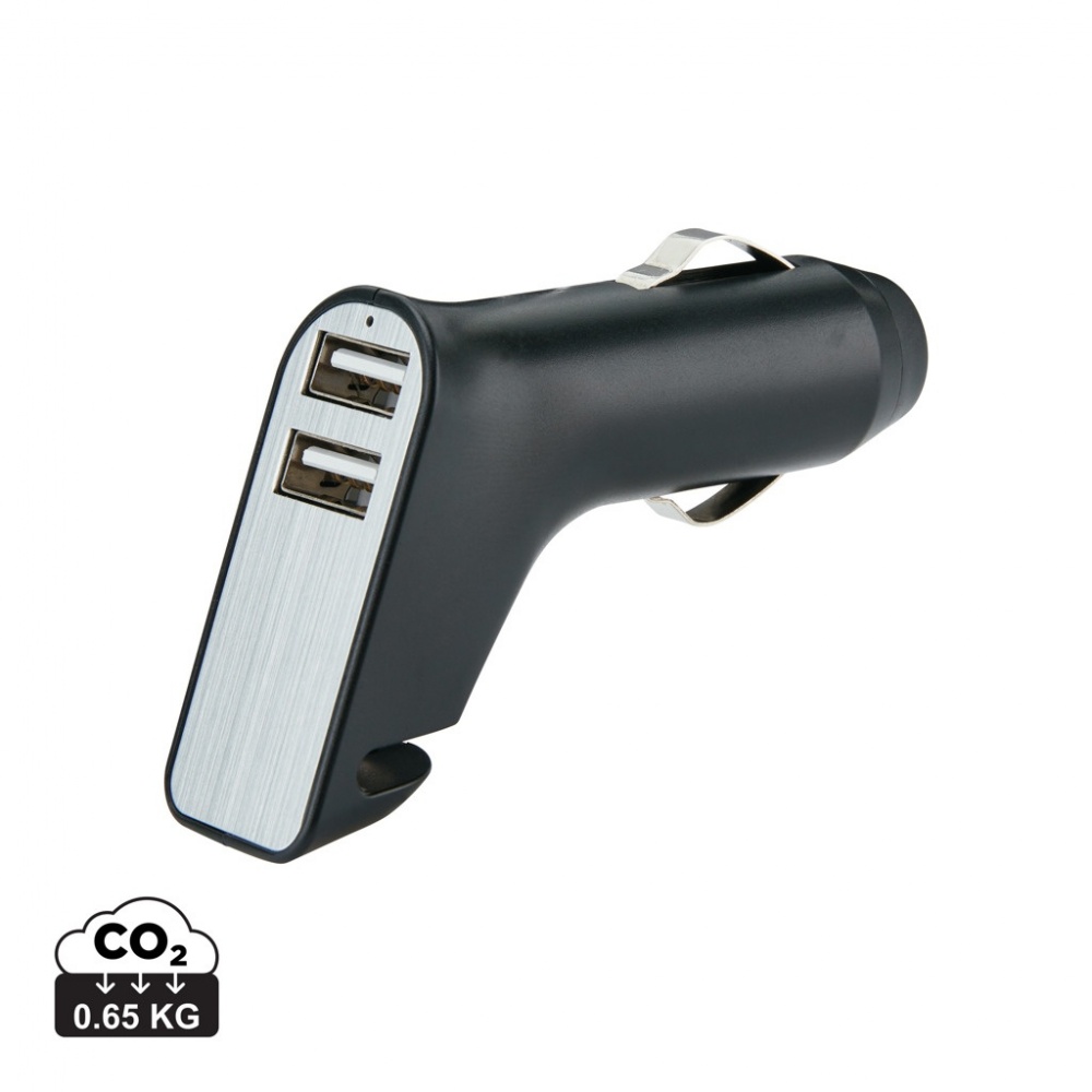 Logo trade promotional giveaway photo of: Dual port car charger with belt cutter and hammer