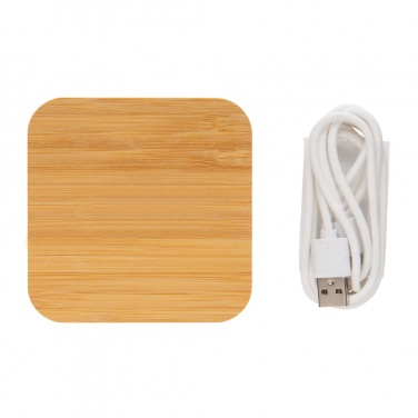 Logo trade corporate gifts image of: Bamboo 5W wireless charger with USB
