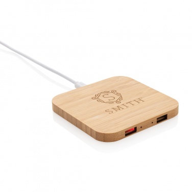 Logo trade promotional gifts picture of: Bamboo 5W wireless charger with USB