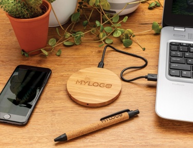 Logotrade corporate gift picture of: Bamboo 5W round wireless charger