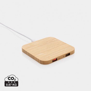 Logo trade advertising products picture of: Bamboo 10W wireless charger with USB