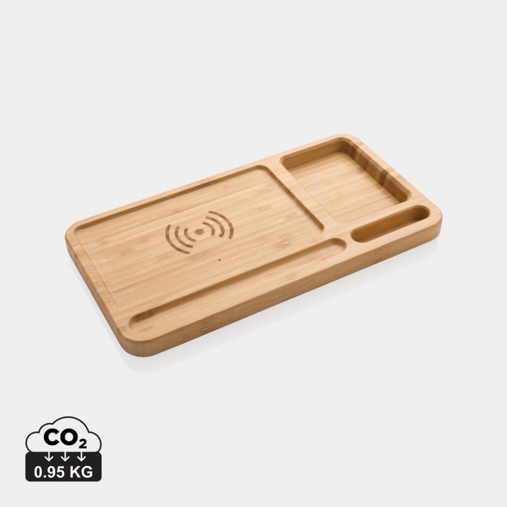 Logo trade advertising products picture of: Bamboo desk organiser 10W wireless charger