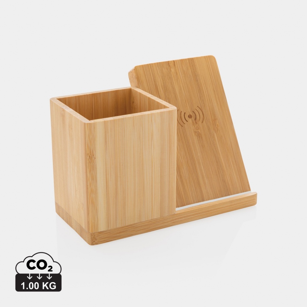 Logo trade promotional merchandise picture of: Calgary bamboo 10W wireless charger