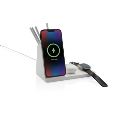 Logo trade business gift photo of: Ontario recycled plastic & bamboo 3-in-1 wireless charger