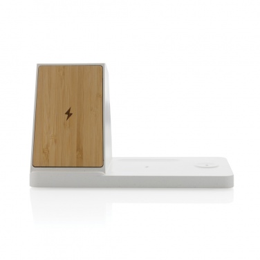 Logo trade promotional merchandise photo of: Ontario recycled plastic & bamboo 3-in-1 wireless charger