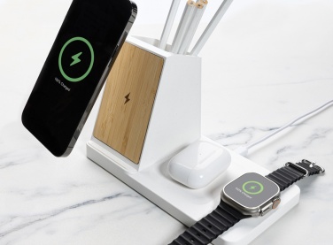 Logotrade promotional merchandise photo of: Ontario recycled plastic & bamboo 3-in-1 wireless charger