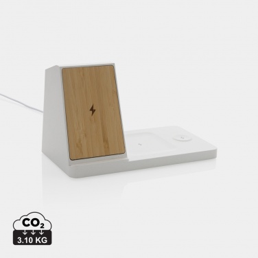 Logo trade promotional giveaways picture of: Ontario recycled plastic & bamboo 3-in-1 wireless charger
