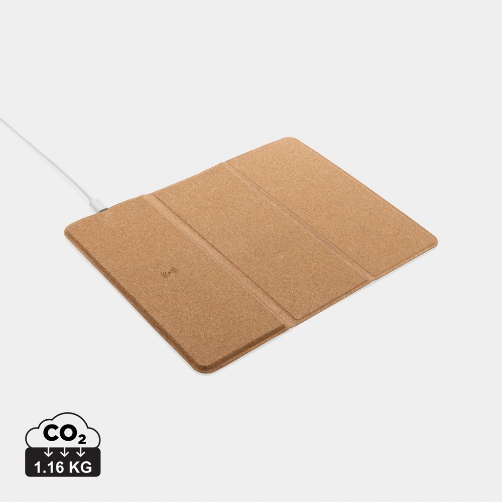 Logo trade promotional merchandise image of: 10W wireless charging cork mousepad and stand