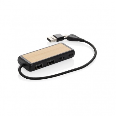 Logo trade promotional merchandise picture of: Link RCS recycled plastic and bamboo dual Input USB hub