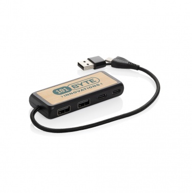 Logo trade promotional product photo of: Link RCS recycled plastic and bamboo dual Input USB hub