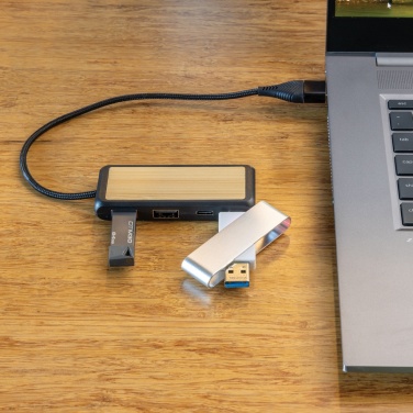 Logo trade promotional gifts picture of: Link RCS recycled plastic and bamboo dual Input USB hub