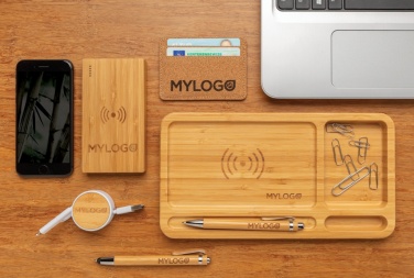 Logotrade promotional merchandise image of: Bamboo desk organiser 5W wireless charger
