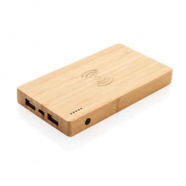 Logo trade promotional giveaways image of: Bamboo 4.000 mAh wireless 5W Powerbank