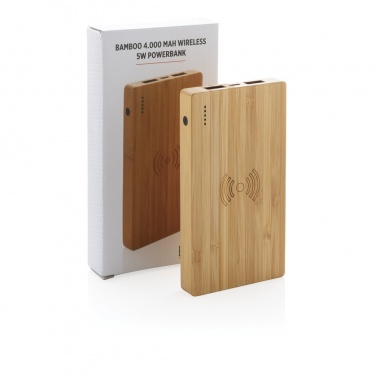Logo trade advertising products picture of: Bamboo 4.000 mAh wireless 5W Powerbank