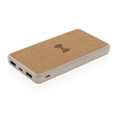 Logo trade promotional giveaway photo of: Cork and Wheat Straw 8.000 mAh 5W wireless powerbank