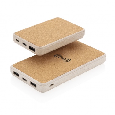 Logo trade promotional gift photo of: Cork and Wheat Straw 8.000 mAh 5W wireless powerbank