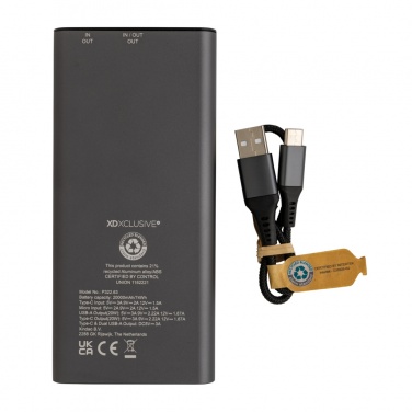 Logo trade promotional gifts image of: Terra RCS recycled 20W aluminium powerbank 20.000 mAh