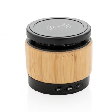 Logotrade corporate gift image of: Bamboo wireless charger speaker