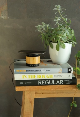 Logo trade advertising product photo of: Bamboo wireless charger speaker